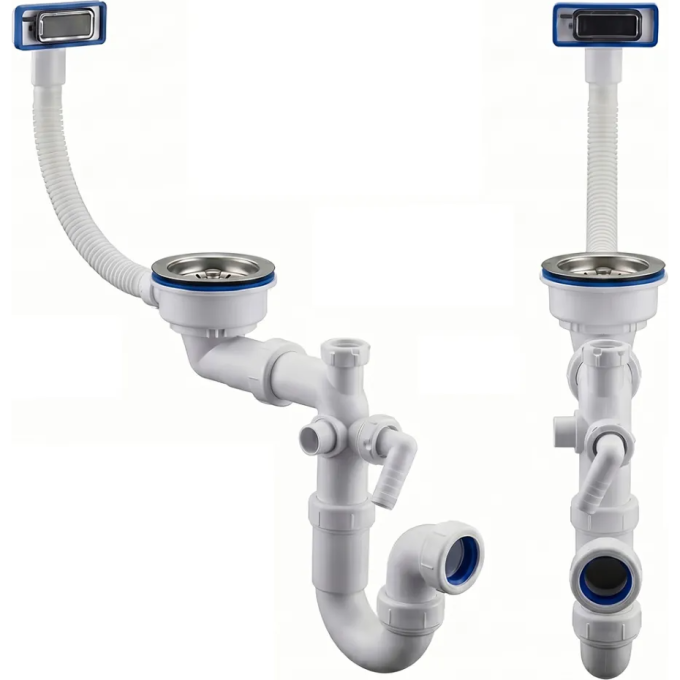 Сифон для кухонной мойки GRANULA САДКО+ телескопический, 3 1/2, прямоугольный перелив CF-0044
